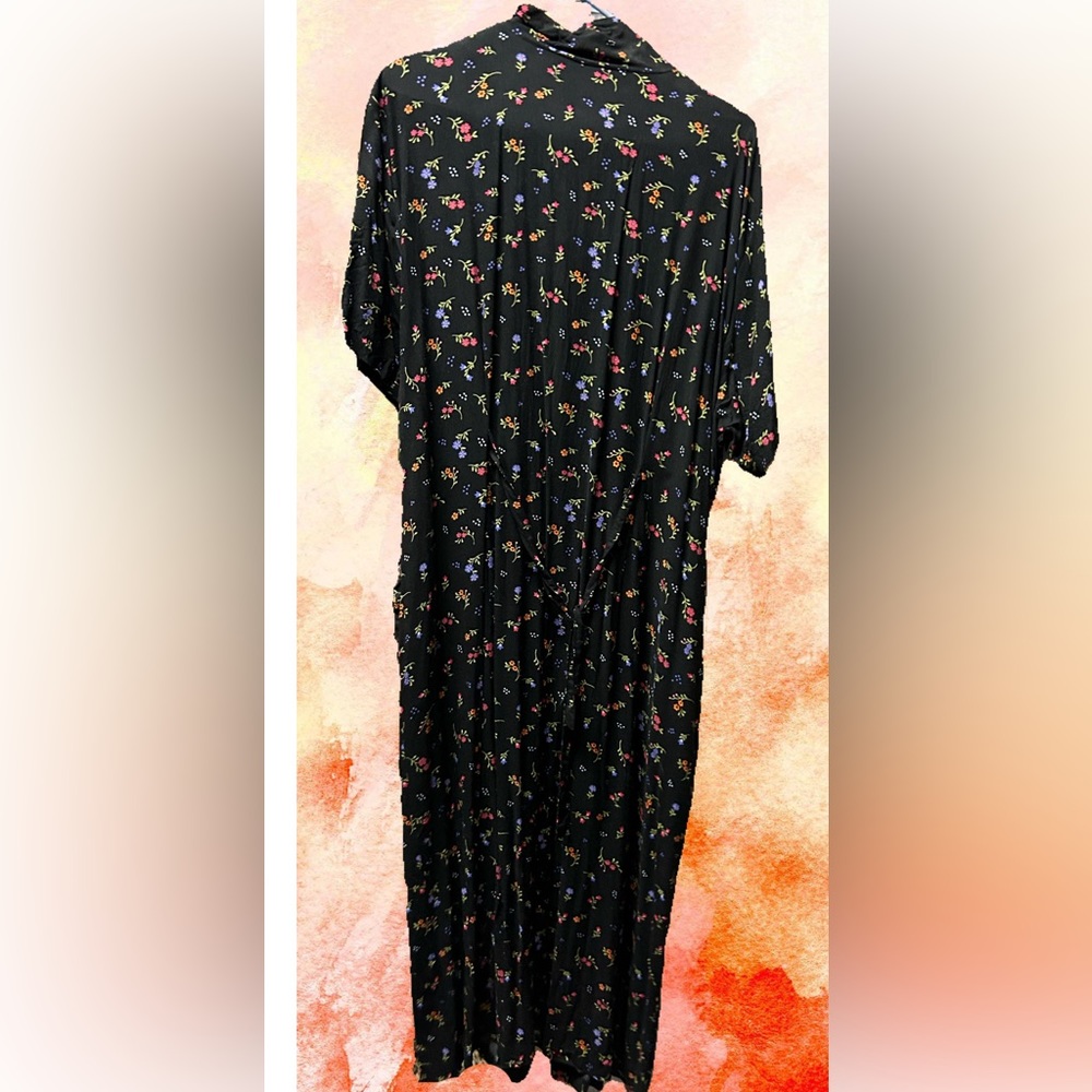Erika Woman Dresses Black Floral Dress Pleated Tie-Back 3x